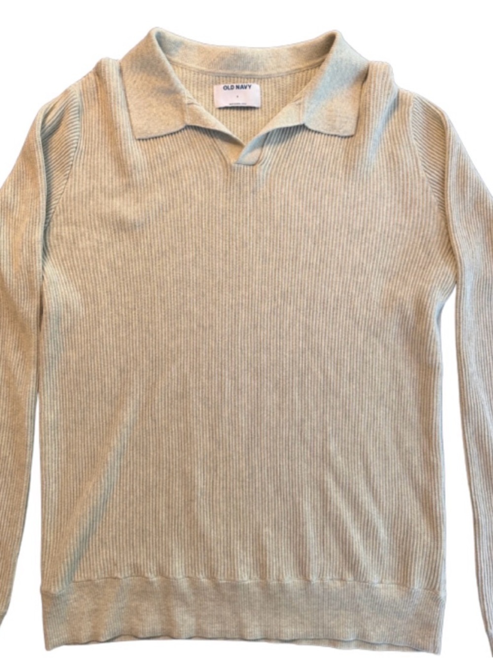 Old Navy Men’s Small Ribbed Knit Polo Sweater Khaki Tan Long Sleeve